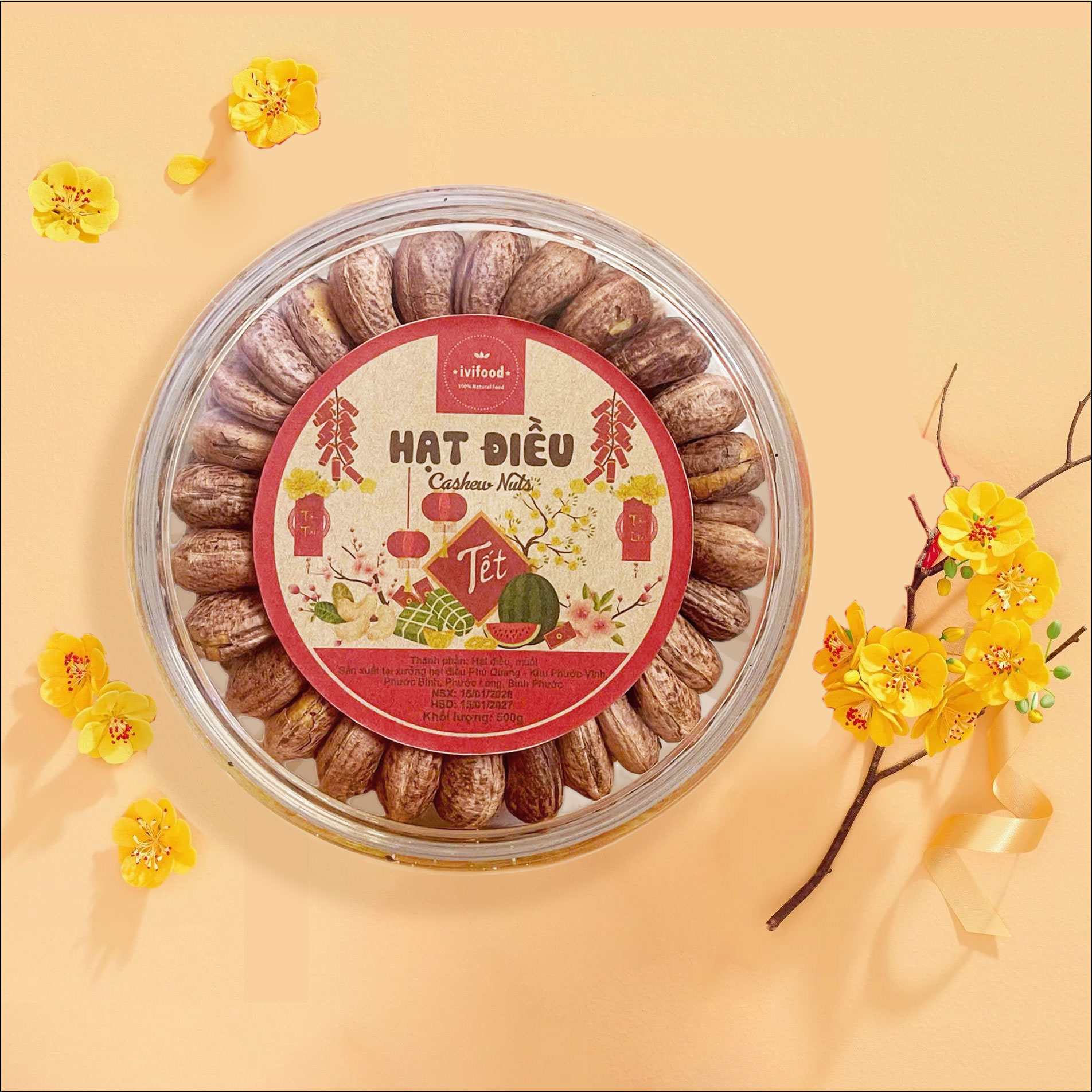 HẠT ĐIỀU LỤA XẾP HOA TẾT